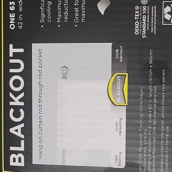 Eclipse Black out curtain panel  42" wide × 63" long rod pocket white - Picture 3 of 4